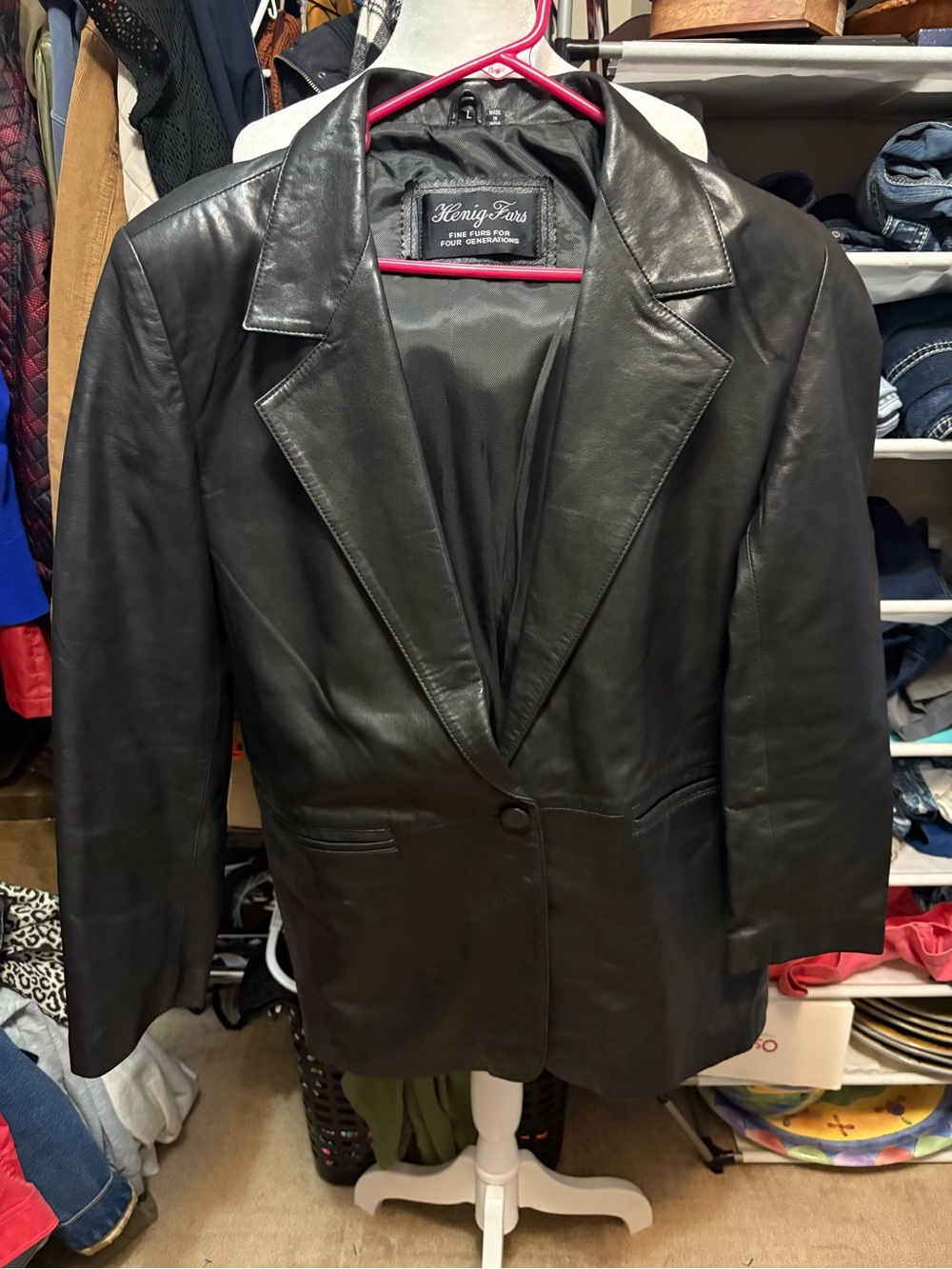 Women's Black Leather Jacket by Henig Furs.